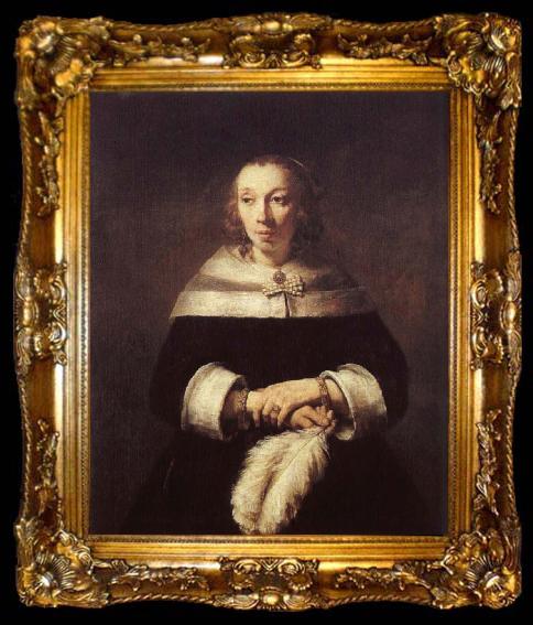 framed  Rembrandt Harmensz Van Rijn A woman with solfjader of a strutsplym, ta009-2